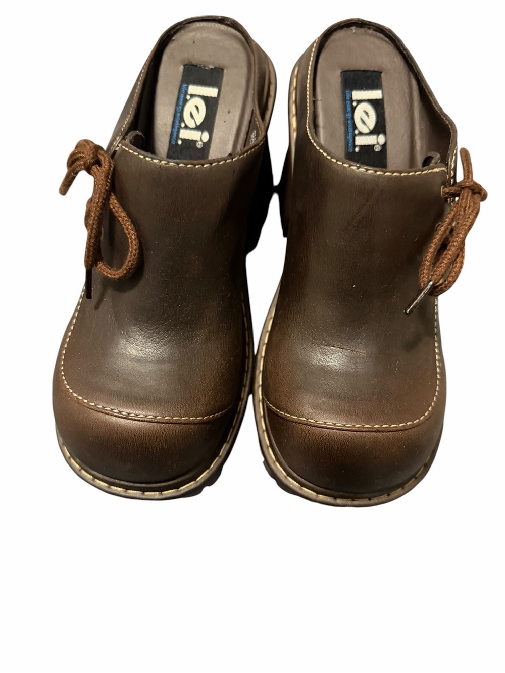 L.e.i Women's Vintage Y2K Brown faux Leather chunky Platform Mules - Picture 2 of 9